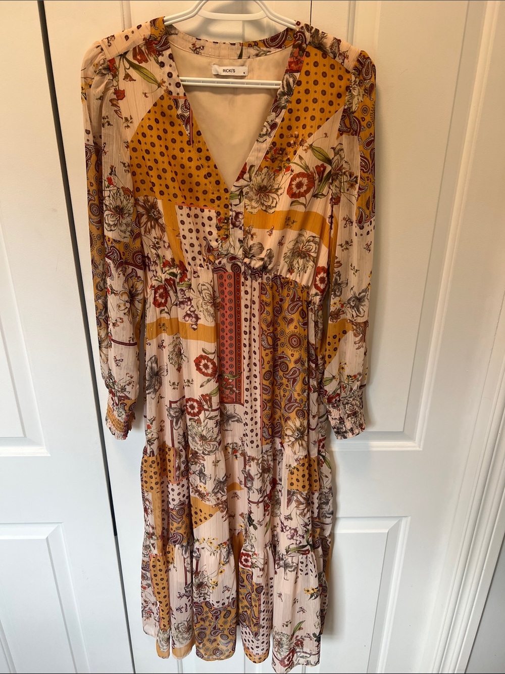 Ricki’s Patchwork Mixed Print V-Neck Maxi Dress